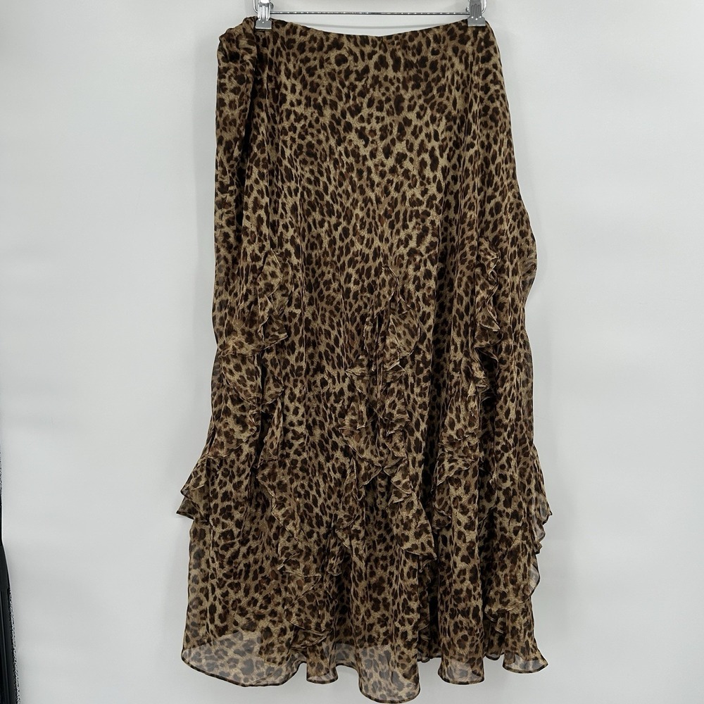 Vintage 90s Y2K Lauren Ralph Lauren 100% Silk Leopard Print Midi Maxi Skirt 2X - Picture 5 of 6